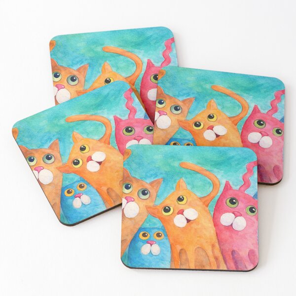 Item preview, Five playful colorful cats in watercolor designed and sold by TasmaniaWildStudio.