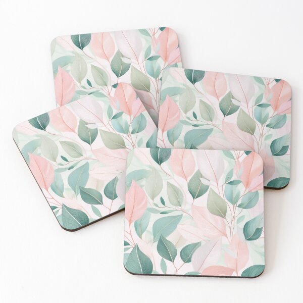 Item preview, Sage green and blush pink leafy botanicals watercolor leaves painting spring theme shades of green and pink  designed and sold by navitalidesign.