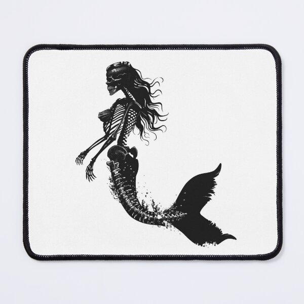 Item preview, Skeleton Mermaid Black and White Dark Fantasy Illustration designed and sold by inkoutninja.