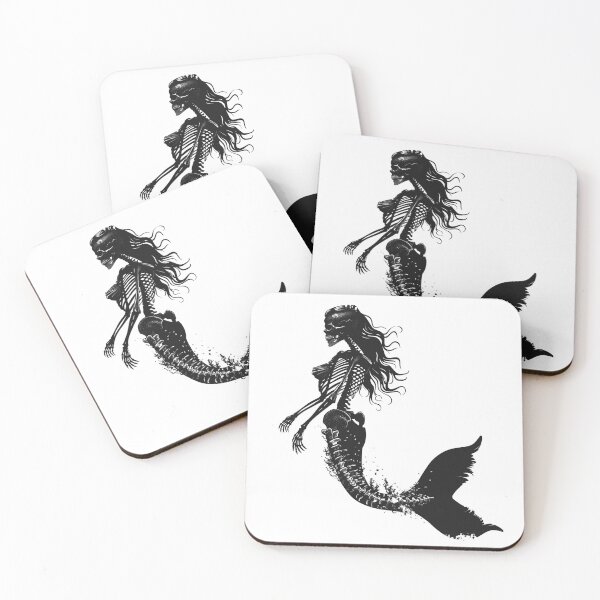 Item preview, Skeleton Mermaid Black and White Dark Fantasy Illustration designed and sold by inkoutninja.