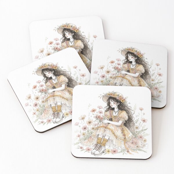 Item preview, Boho garden girl sitting in wildflowers designed and sold by EarthyEcho.