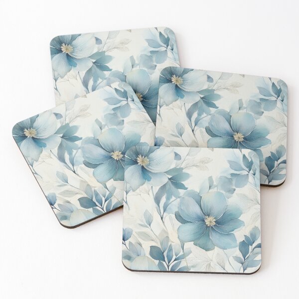Item preview, Dusty pastel blue leafy botanicals watercolor leaves painting spring theme shades of blue designed and sold by navitalidesign.