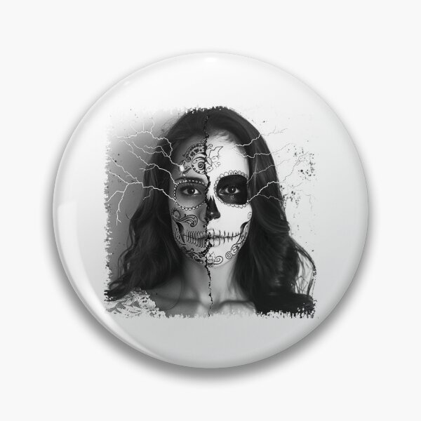 Item preview, Half Sugar Skull Woman Black and White Gothic Portrait designed and sold by inkoutninja.