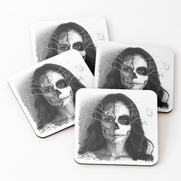 Item preview, Half Sugar Skull Woman Black and White Gothic Portrait designed and sold by inkoutninja.