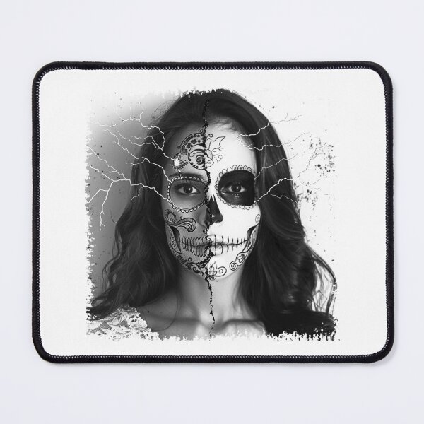 Item preview, Half Sugar Skull Woman Black and White Gothic Portrait designed and sold by inkoutninja.