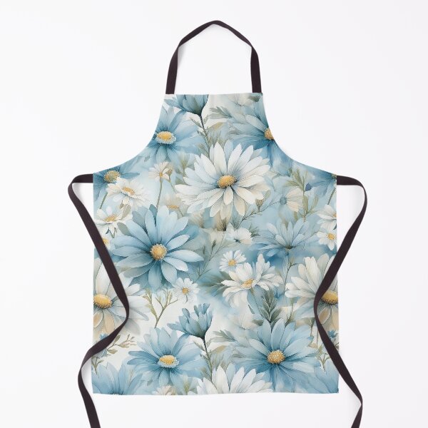 Item preview, Dust blue and white daisies, leafy botanicals watercolor floral painting spring theme shades of blue designed and sold by navitalidesign.