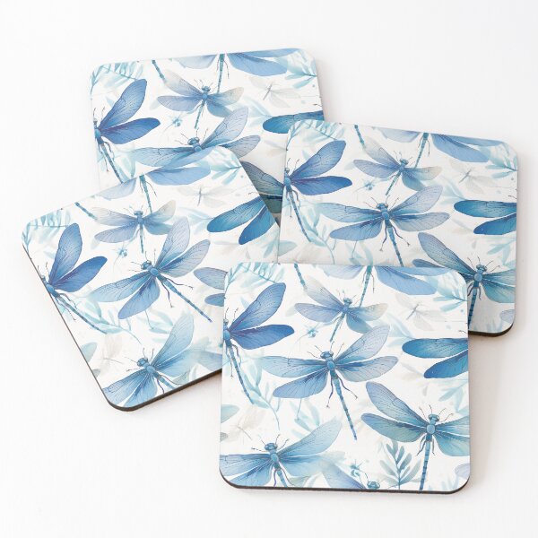 Item preview, Dragonfly pastel blue leafy botanicals watercolor dragonfly painting spring theme shades of blue designed and sold by navitalidesign.