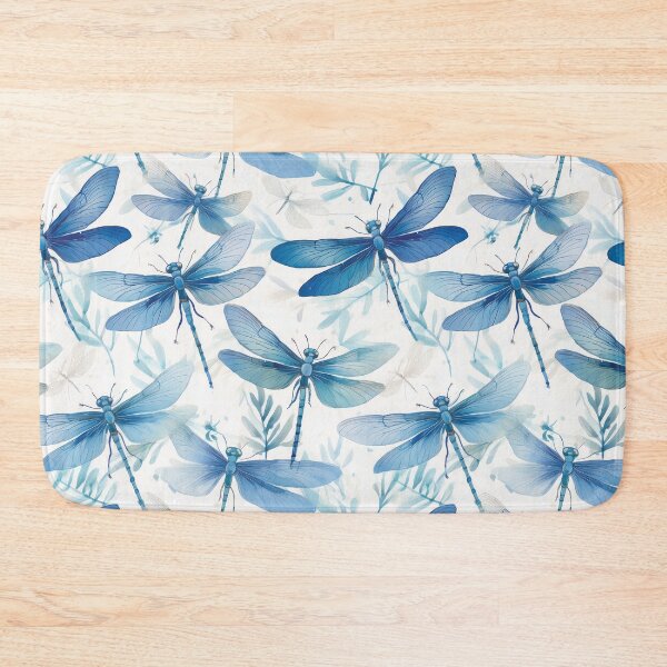 Item preview, Dragonfly pastel blue leafy botanicals watercolor dragonfly painting spring theme shades of blue designed and sold by navitalidesign.