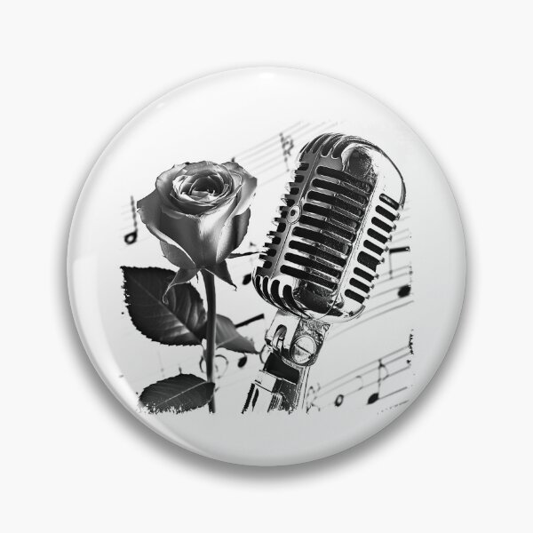 Item preview, Vintage Microphone and Rose Black and White Music Illustration designed and sold by inkoutninja.