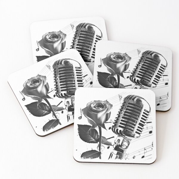 Item preview, Vintage Microphone and Rose Black and White Music Illustration designed and sold by inkoutninja.