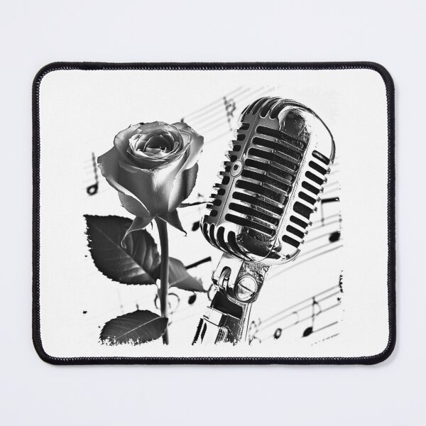 Item preview, Vintage Microphone and Rose Black and White Music Illustration designed and sold by inkoutninja.