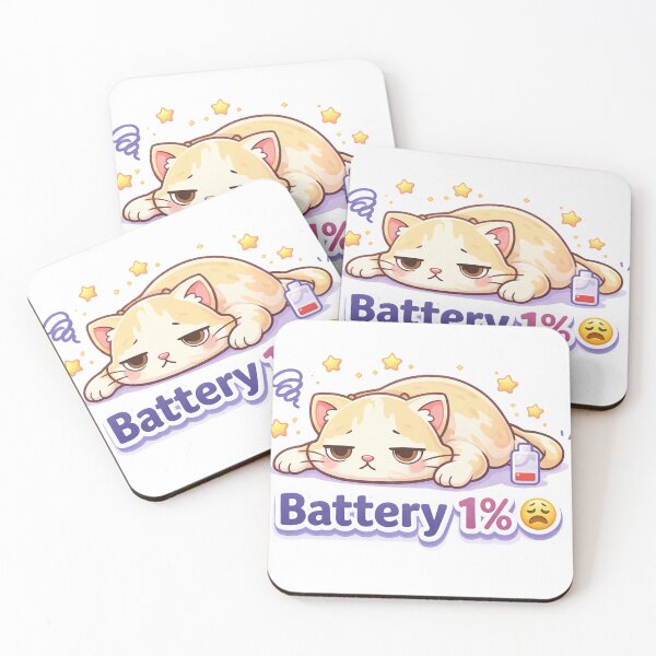 Item preview, Battery 1% ? | Lazy Kawaii Cat Low Energy Mood designed and sold by Kawaii Cosmos Cats.