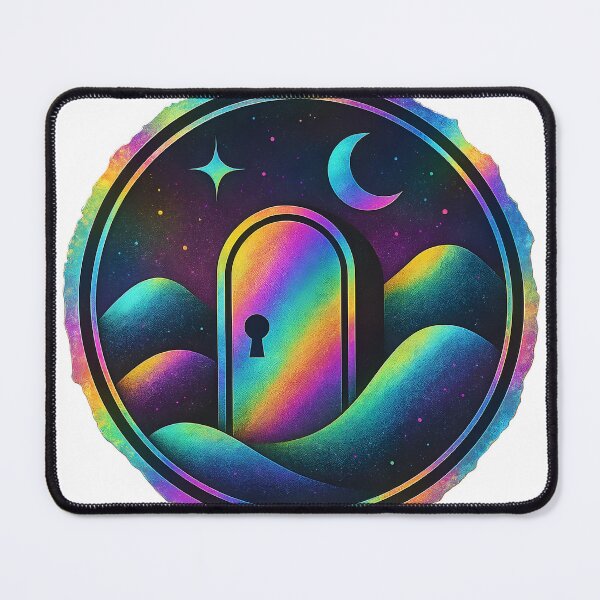 Item preview, A colorful door with a keyhole in a rainbow-colored landscape on transparent background designed and sold by Creative88Art.