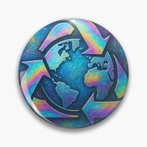 Item preview, A holographic recycling symbol with a globe on a transparent background designed and sold by Creative88Art.