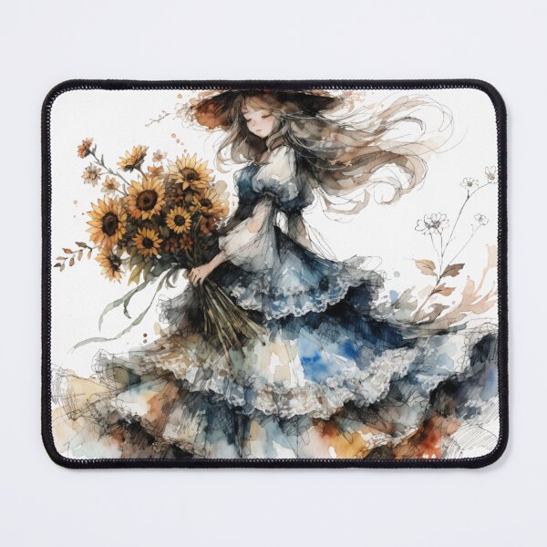 Item preview, Boho girl holding sunflower bouquet designed and sold by EarthyEcho.