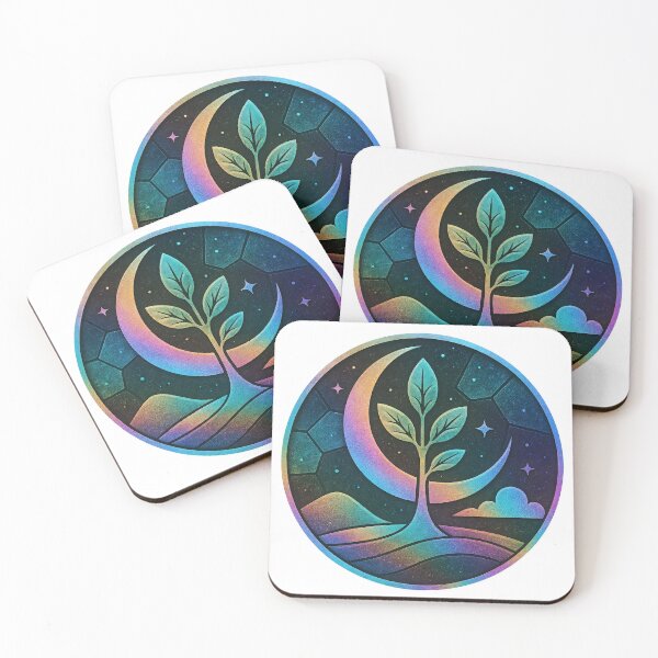 Item preview, A vibrant illustration of a tree growing under a crescent moon on transparent background designed and sold by Creative88Art.