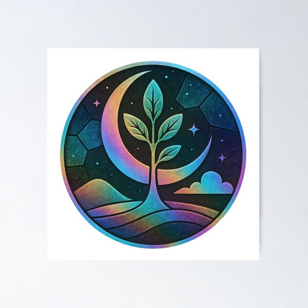 Item preview, A vibrant illustration of a tree growing under a crescent moon on transparent background designed and sold by Creative88Art.