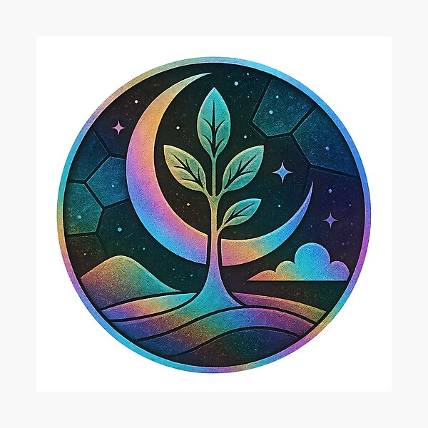 Item preview, A vibrant illustration of a tree growing under a crescent moon on transparent background designed and sold by Creative88Art.