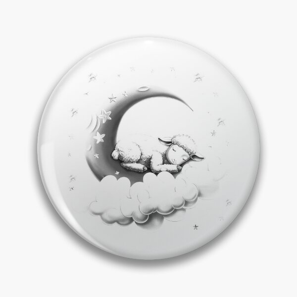 Item preview, Sleeping Lamb on Crescent Moon Black and White Nursery Illustration designed and sold by inkoutninja.