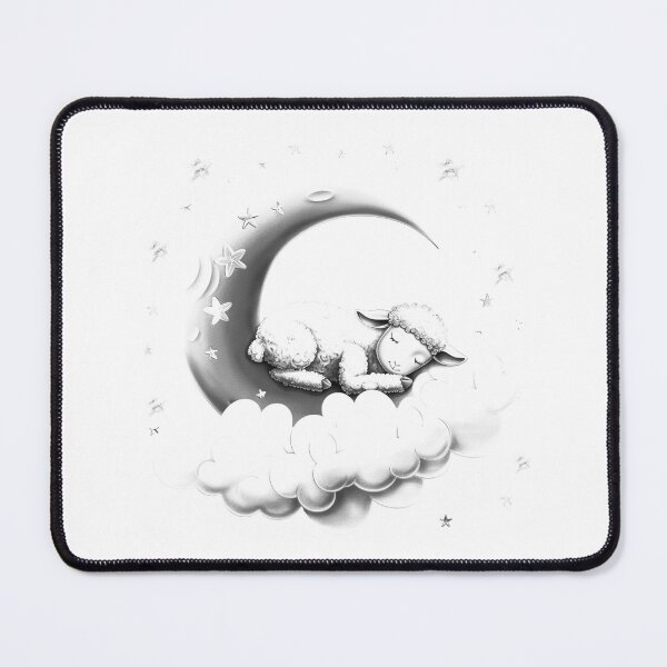 Item preview, Sleeping Lamb on Crescent Moon Black and White Nursery Illustration designed and sold by inkoutninja.