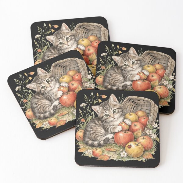 Item preview, Cute Kitten and Harvest Apple Basket Watercolor Art designed and sold by haitrieuic96.