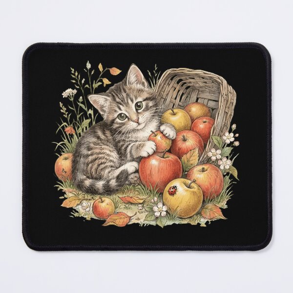 Item preview, Cute Kitten and Harvest Apple Basket Watercolor Art designed and sold by haitrieuic96.