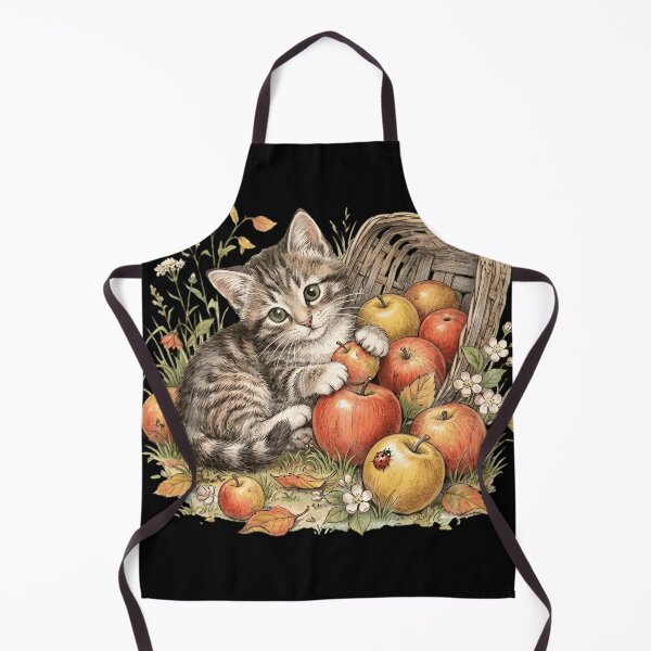 Item preview, Cute Kitten and Harvest Apple Basket Watercolor Art designed and sold by haitrieuic96.