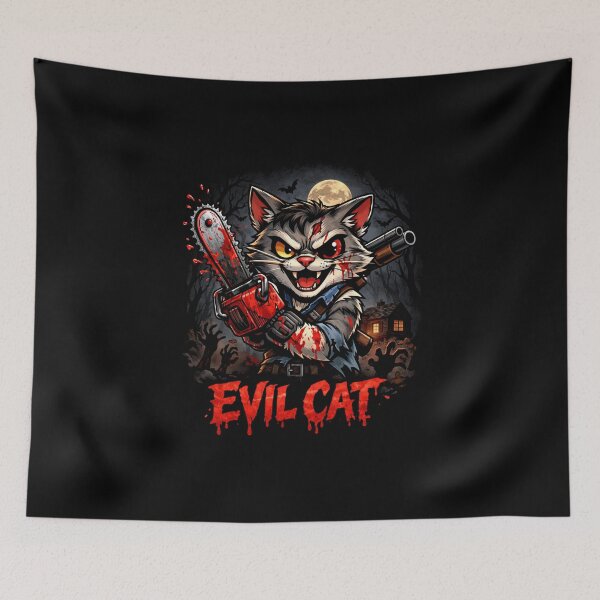Item preview, Evil Cat Chainsaw Horror Funny Dark Design designed and sold by VibeFactoryOfc.