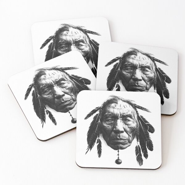 Item preview, Weathered Elder Portrait with Feathers Black and White Illustration designed and sold by inkoutninja.