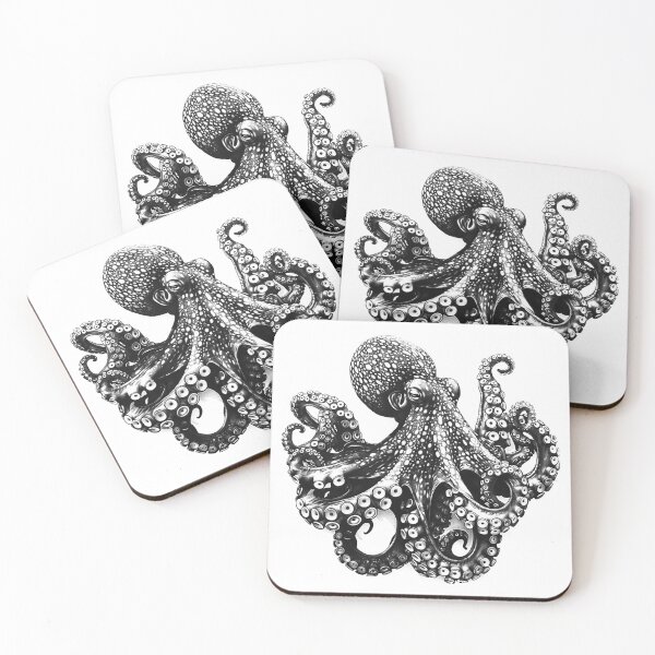 Item preview, Detailed Octopus Black and White Marine Illustration designed and sold by inkoutninja.
