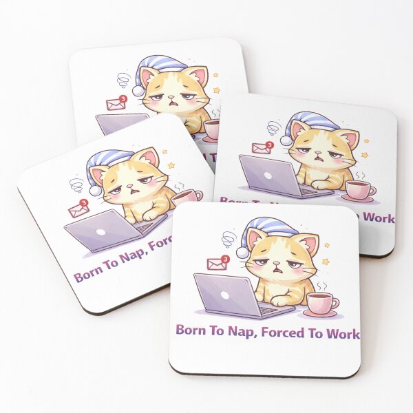 Item preview, Born To Nap, Forced To Work – Relatable Sleepy Cat Vibes ?? designed and sold by Kawaii Cosmos Cats.