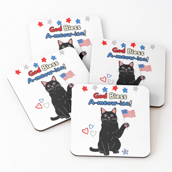 Item preview, 4th of July God Bless A-meow-ica Black Cat designed and sold by MYCatStuff.