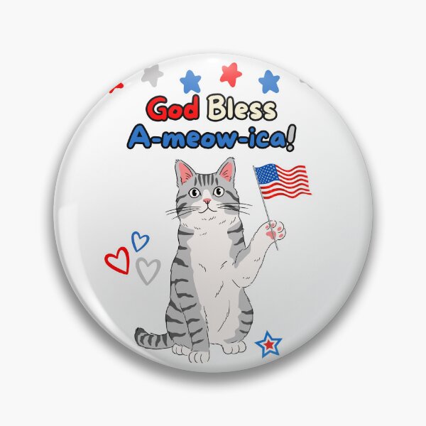 Item preview, 4th of July God Bless A-meow-ica Gray Cat designed and sold by MYCatStuff.