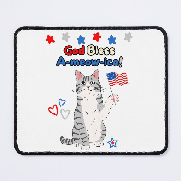 Item preview, 4th of July God Bless A-meow-ica Gray Cat designed and sold by MYCatStuff.