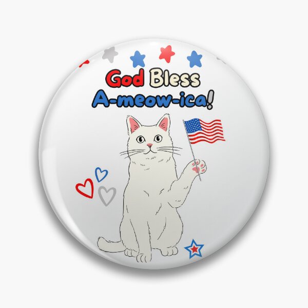 Item preview, 4th of July God Bless A-meow-ica White Cat designed and sold by MYCatStuff.