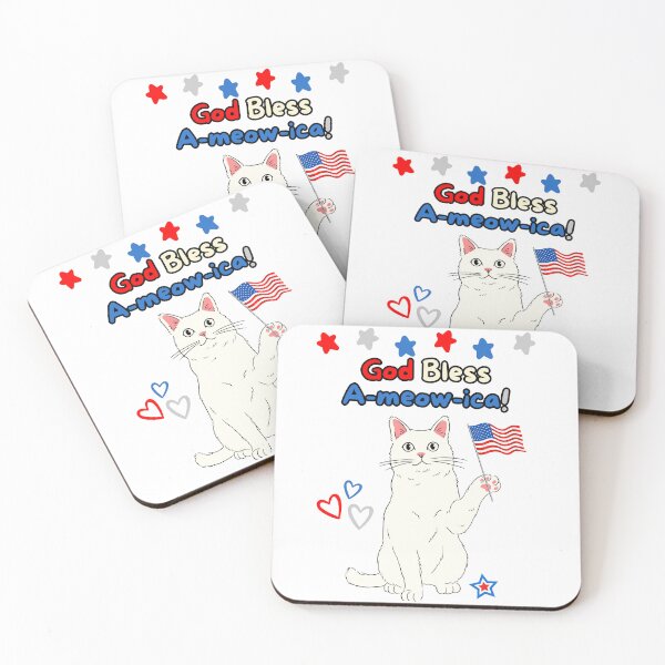 Item preview, 4th of July God Bless A-meow-ica White Cat designed and sold by MYCatStuff.