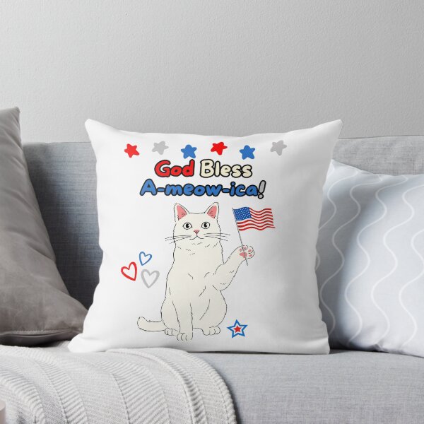 Item preview, 4th of July God Bless A-meow-ica White Cat designed and sold by MYCatStuff.