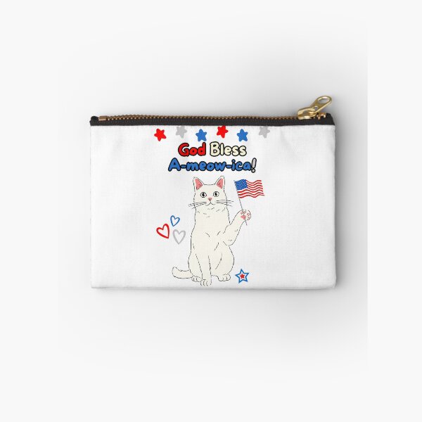 Item preview, 4th of July God Bless A-meow-ica White Cat designed and sold by MYCatStuff.