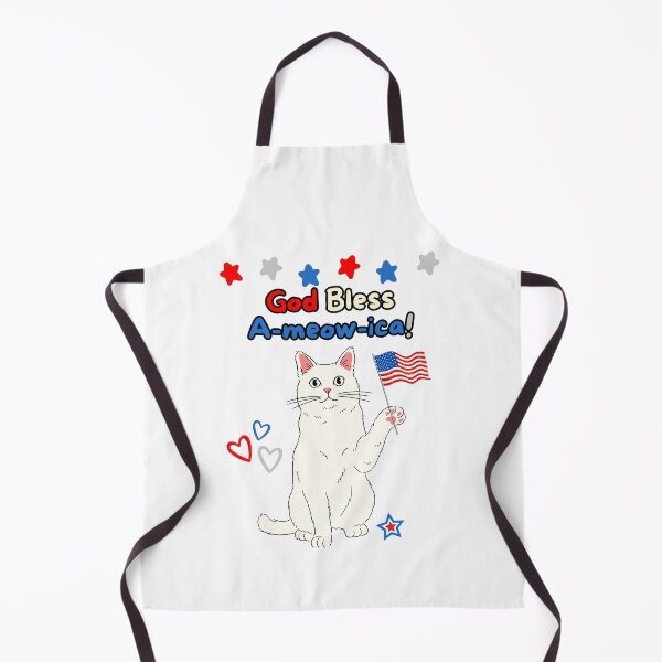Item preview, 4th of July God Bless A-meow-ica White Cat designed and sold by MYCatStuff.