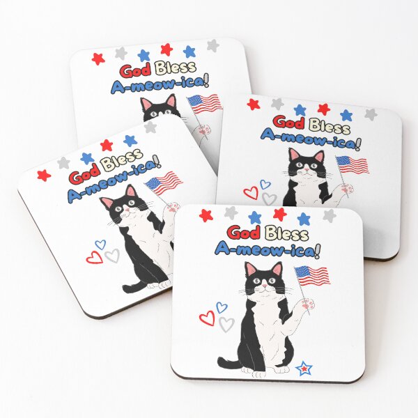 Item preview, 4th of July God Bless A-meow-ica Tuxedo Cat designed and sold by MYCatStuff.