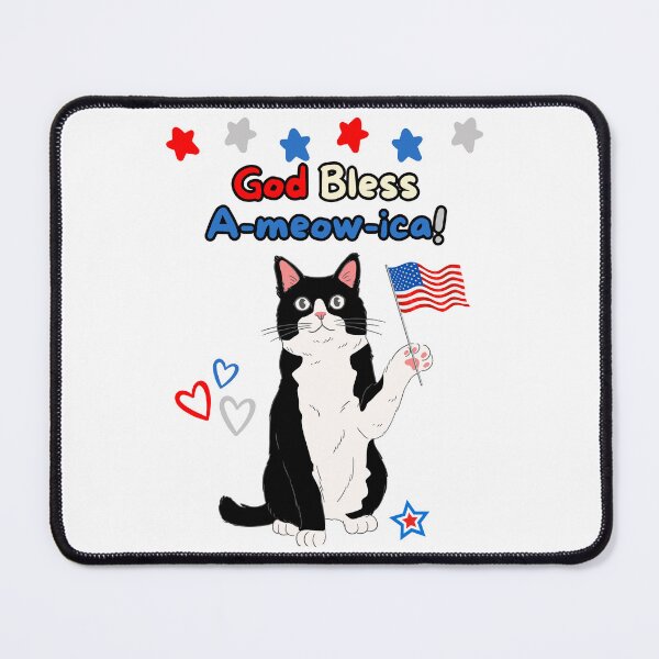 Item preview, 4th of July God Bless A-meow-ica Tuxedo Cat designed and sold by MYCatStuff.