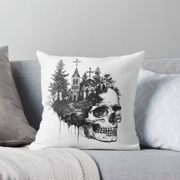 Item preview, Gothic Skull Church Forest Black and White Illustration designed and sold by inkoutninja.