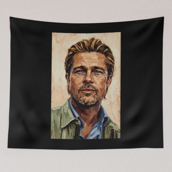 Item preview, The Modern Maverick Brad Pitt Golden Hour Impasto Portrait designed and sold by qusart.