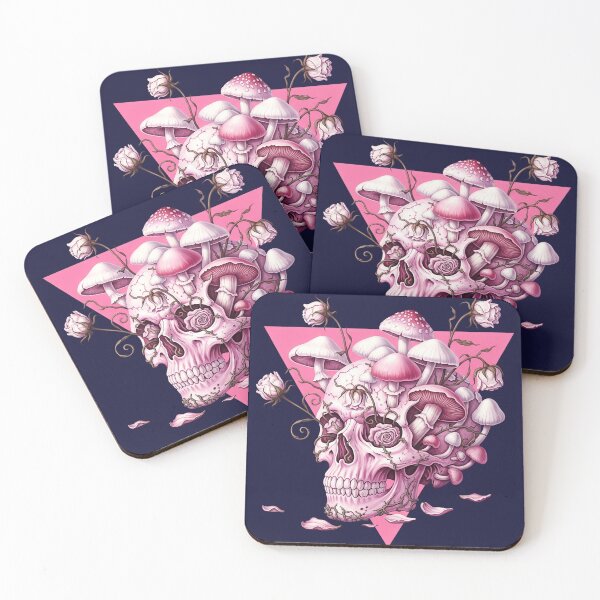 Item preview, Pink Skull and Pink Flowers Leaves and Mushrooms designed and sold by nuel-art.
