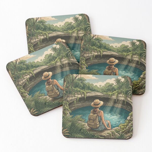 Item preview, Vintage Solo Female Travel Cenote - Mexico Vacation Art designed and sold by Bloom & Quiet .
