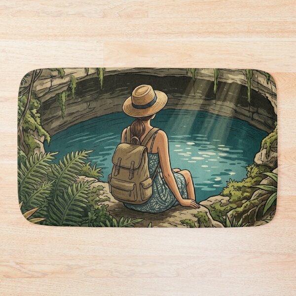 Item preview, Vintage Solo Female Travel Cenote - Mexico Vacation Art designed and sold by Bloom & Quiet .