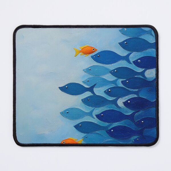 Item preview, Minimalist Fish School Illustration – Stand Out Orange Fish Ocean Art, Unique vs Crowd Concept, Blue Aesthetic Wall Art designed and sold by ayatstudio.