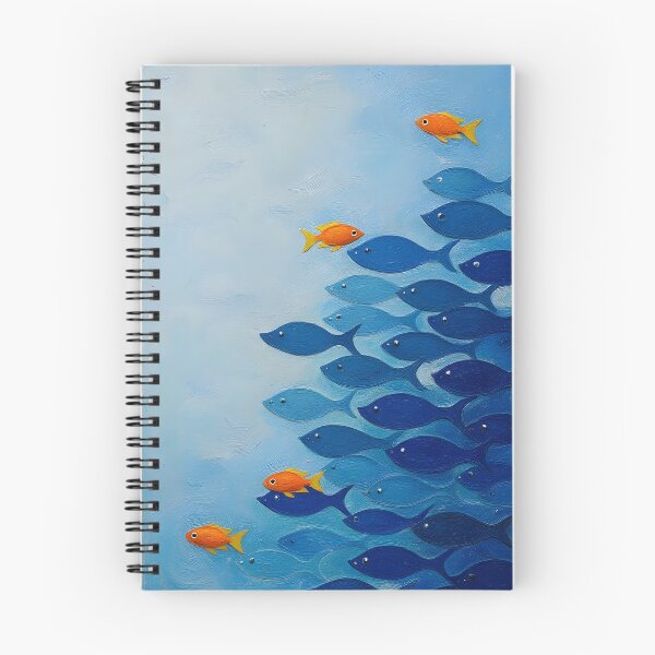 Item preview, Minimalist Fish School Illustration – Stand Out Orange Fish Ocean Art, Unique vs Crowd Concept, Blue Aesthetic Wall Art designed and sold by ayatstudio.