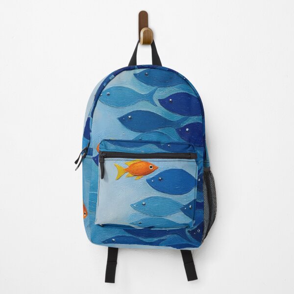 Item preview, Minimalist Fish School Illustration – Stand Out Orange Fish Ocean Art, Unique vs Crowd Concept, Blue Aesthetic Wall Art designed and sold by ayatstudio.