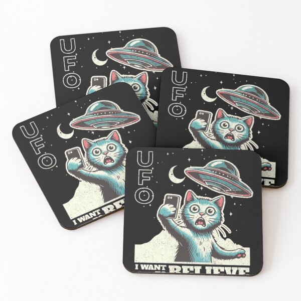 Item preview, Cat UFO Selfie - Funny I Want To Believe Retro Sci-Fi designed and sold by GenZFashion000.